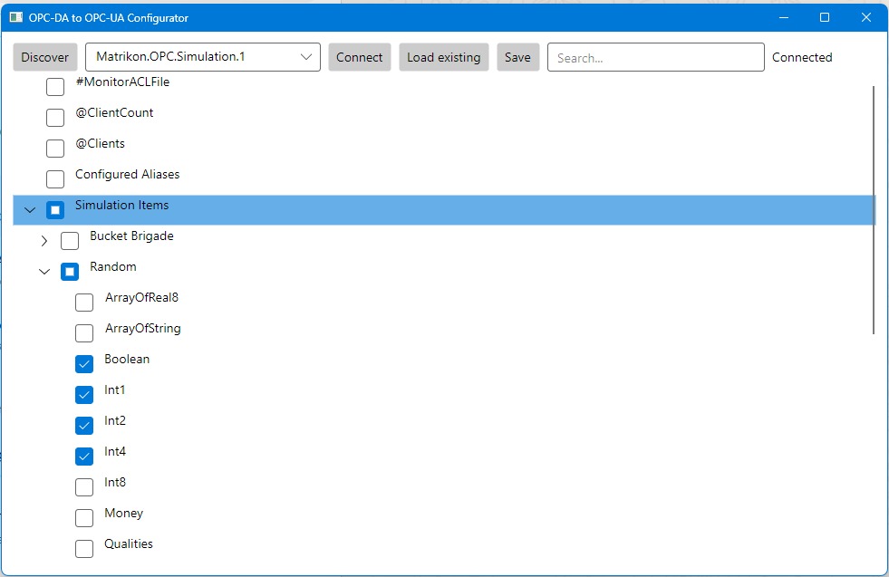 Interface do Configurador OPC-DA para OPC-UA